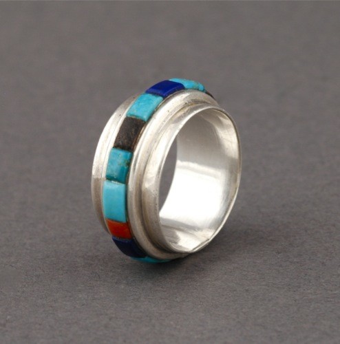 Charles Loloma Ring with Outside Inlay