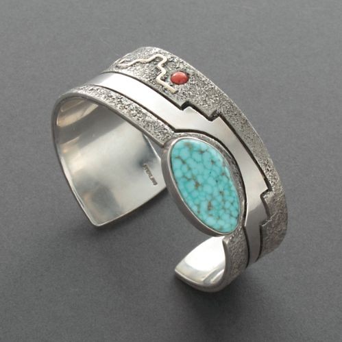 Leroy Begay Bracelet of Silver Turquoise Coral