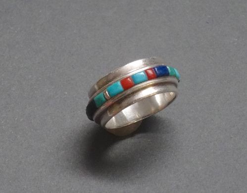 Charles Loloma Silver Ring with Outside Inlay