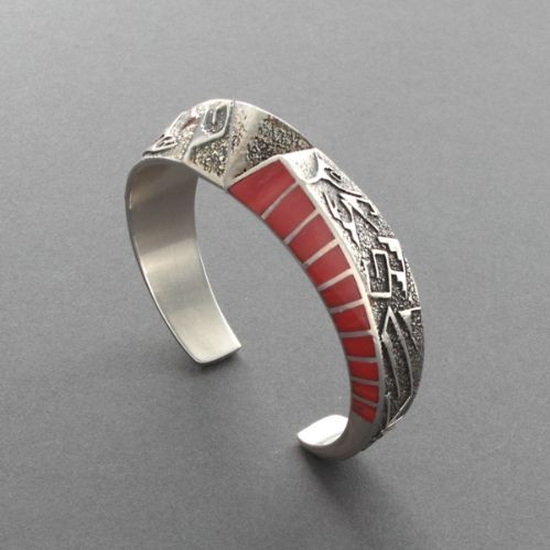 Lonn Parker Bracelet with Inlaid Coral Pyramid Design