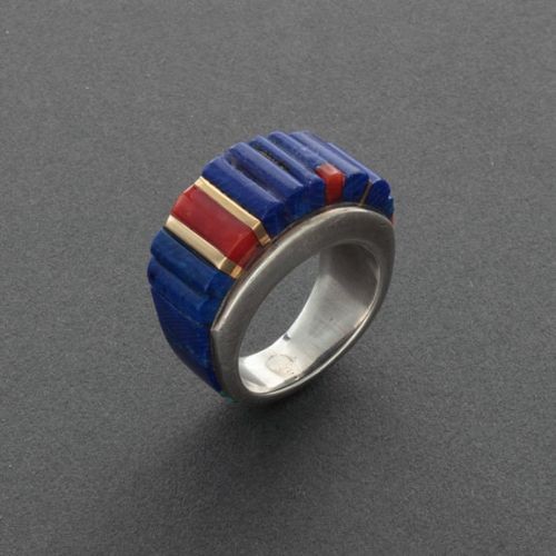 Inlay Ring By Charles Loloma of Lapis Coral