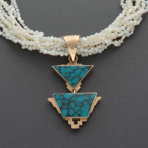 Ray Tracey Necklace of Pearls and Gold Pendant
