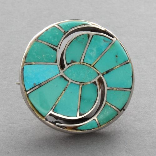 Zuni Pin of Turquoise Inlay in Silver