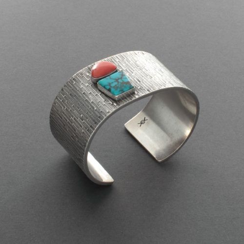 Norbert Peshlakai Bracelet with Coral and Turquoise