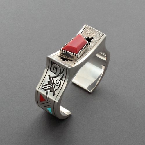 Silver Bracelet with Inlay and Overlay Roy Talahaftewa