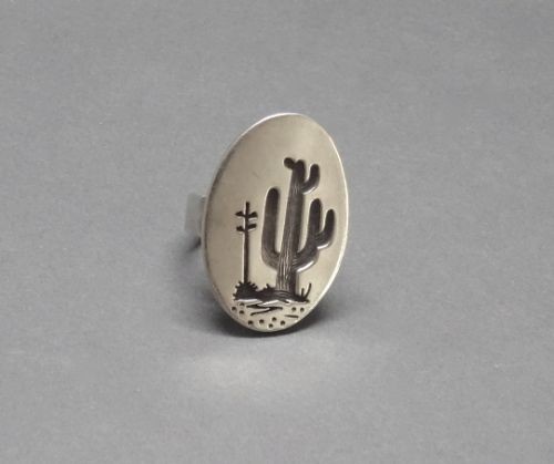 Silver Ring with Cactus Overlay