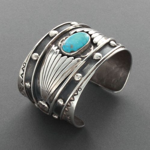 Wide Silver Cuff with Turquoise Stone
