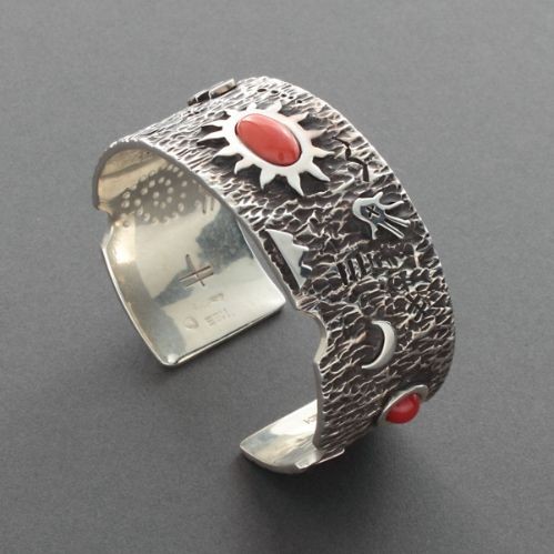 Kee Yazzie Bracelet of Silver and Coral