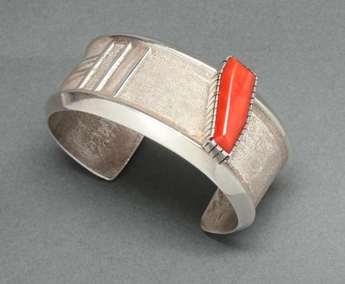 White Buffalo Bracelet of Coral and Silver
