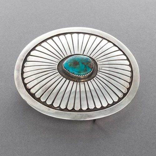 Navajo Buckle of Silver Starburst Set with Turquoise