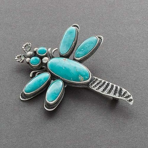 Greg Lewis Dragonfly Pin of Turquoise and Silver