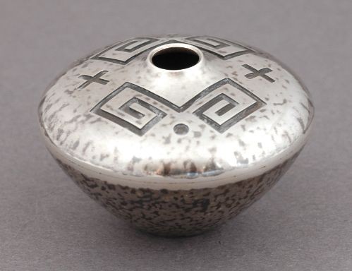 Norbert Peshlakai Silver Jar With Blanket Design