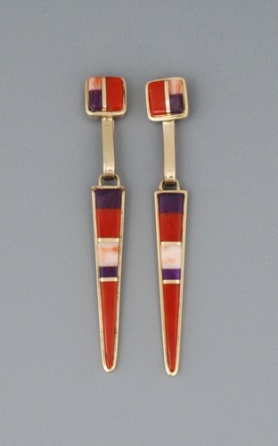 Loloma Earrings of Coral and Sugalite
