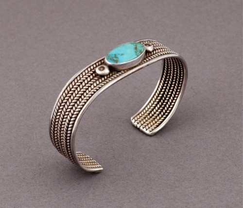 Navajo Bracelet of Silver and One Turquoise
