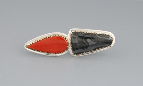 Gail Bird and Yazzie Johnson Coral Pin