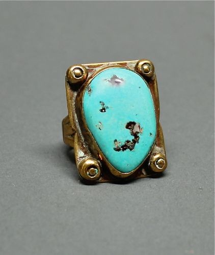 Tony Aguilar Brass Ring with Carico Lake Turquoise
