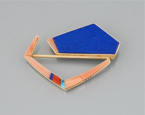 Richard Chavez Pin of Lapis and Peach Coral