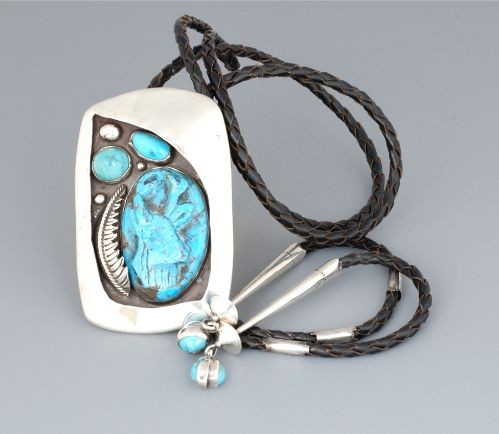 Bolo of Turquoise and Silver with Deer Head