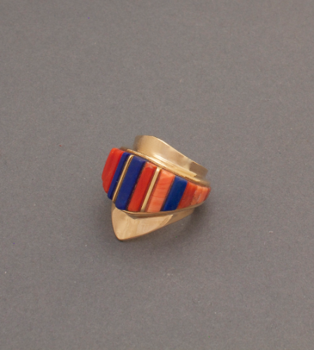 Charles Loloma Ring of Gold with Lapis and Coral