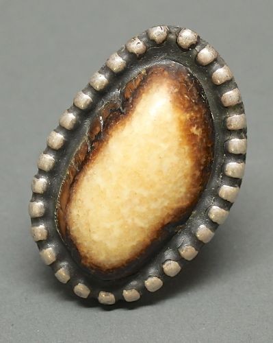 Large Ring of Silver and Fossilized Ivory