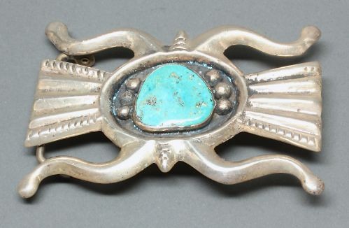 Estate Large Tufa Cast Buckle With Turquoise