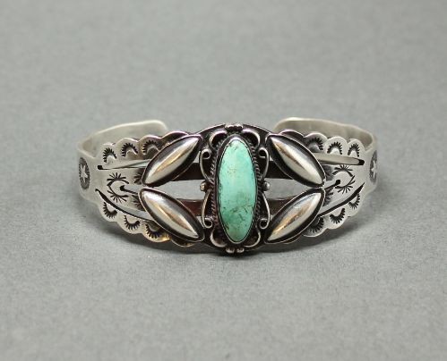 Vintage Bracelet With Green Turquoise Oval