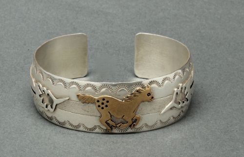 Silver Bracelet with Gold Horse