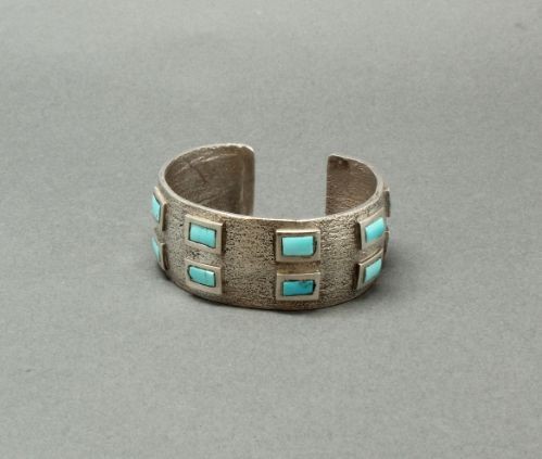 Tufa Cast Silver Bracelet With Turquoise