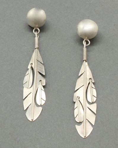 Long Silver Feather Earrings