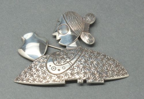 Norbert Peshlakai Pin of Woman and Pot