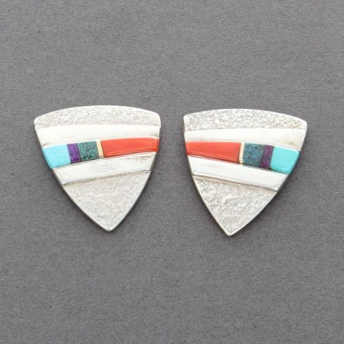 Sonwai Earrings of Silver Shields with Inlay