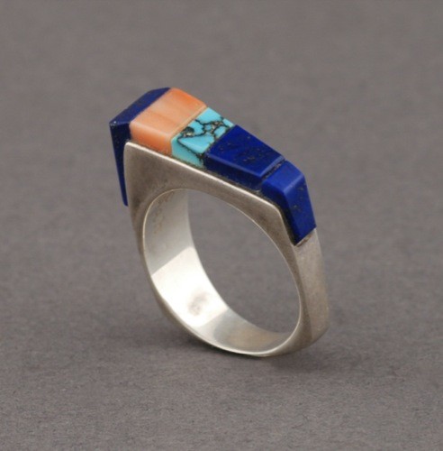 Larry Begay Ring Inlay of Lapis Lazuli and other stone