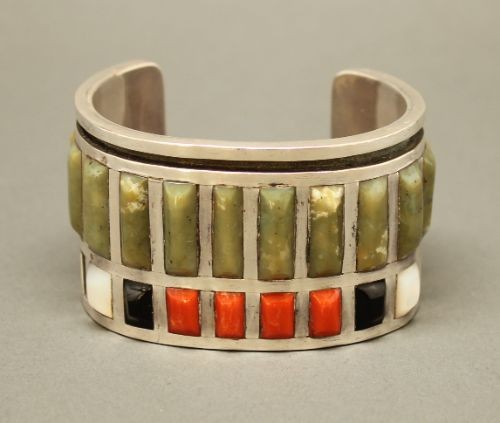 Heavy Silver Bracelet with Mixed Stones