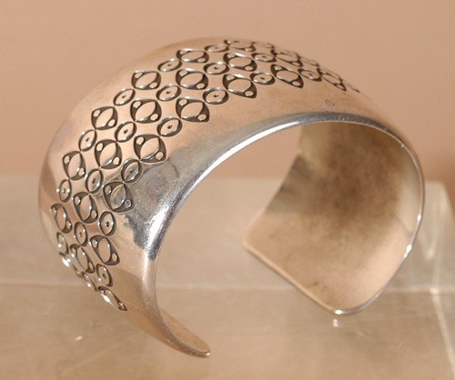 Norbert Peshlakai Wide Stamped Silver Cuff