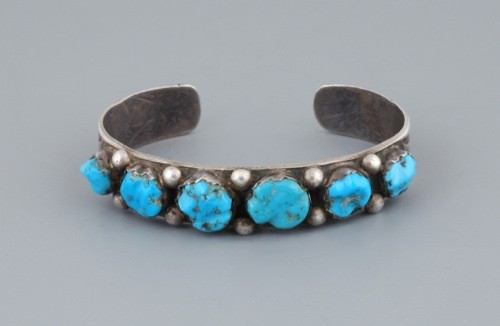 Old Navajo Row Bracelet with Carved Turquoise