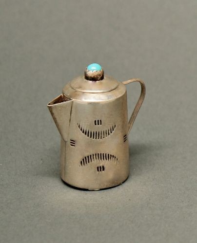Silver and Turquoise Mini Coffee Pot