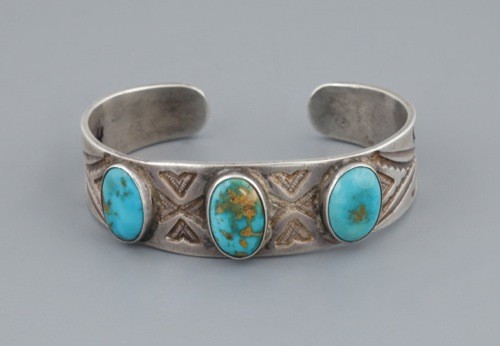 Old Ingot Bracelet with Blue Gem Turquoise