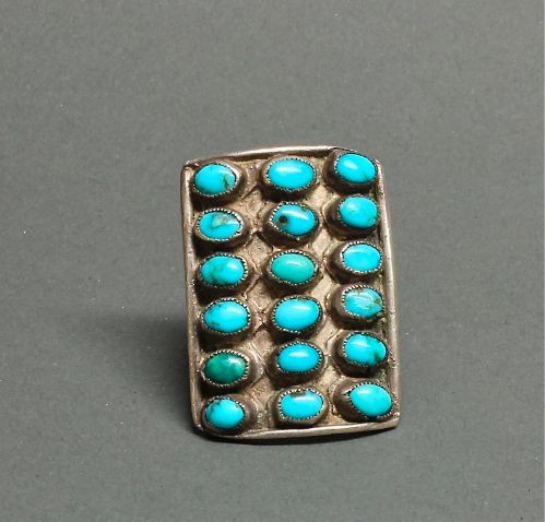 Zuni Ring of 18 Turquoise Stones