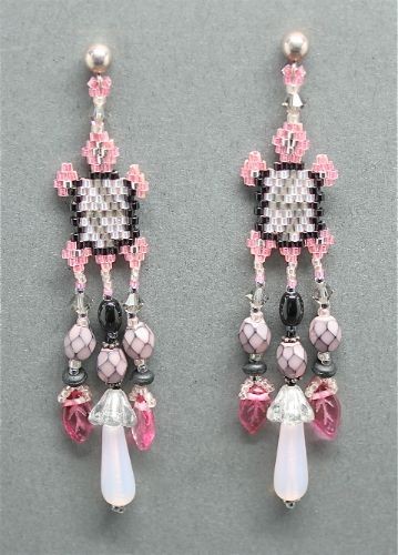 Pink Beaded Dangle Earrings by Tsatowe Billings