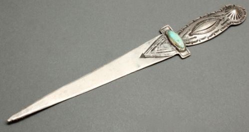 Historic Ingot Silver and Turquoise Letter Opener