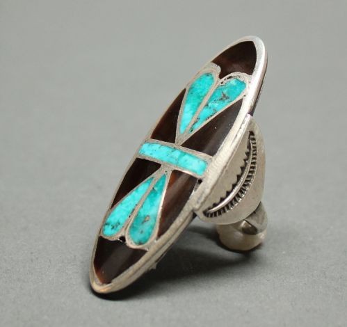 Old Zuni Inlay Ring in Bow Motif