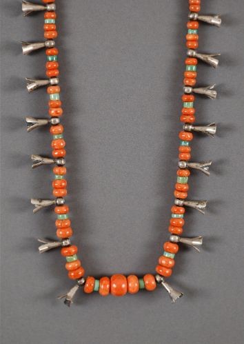 Old Coral and Squash Blossom Necklace