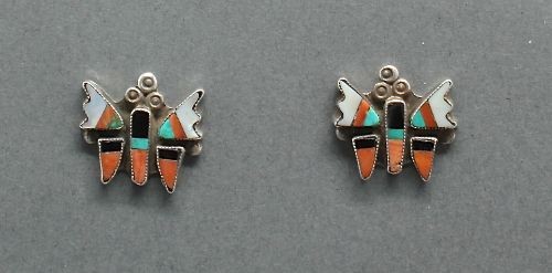 Old Zuni Inlay Butterfly Earrings
