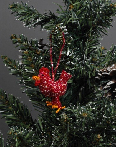 Pink Rooster Ornament by Larissa Gasper