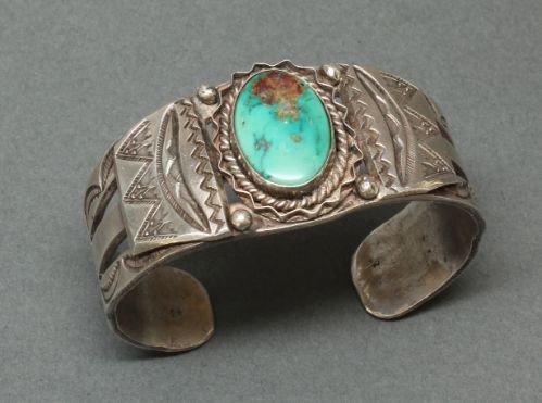 Old Stamped Silver Bracelet With Indian Heads