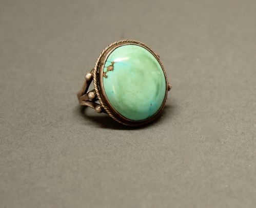 Navajo Ring with One Large Turquoise Stone