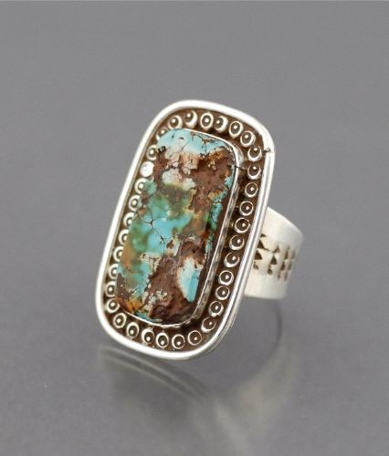 Tony Aguilar Ring of Cerrillos Turquoise