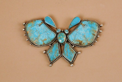Liz Wallace Large Butterfly Pin of Carico Lake Turquoise