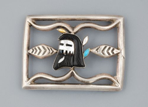 Old Zuni Buckle With Inlay  Katsina Face