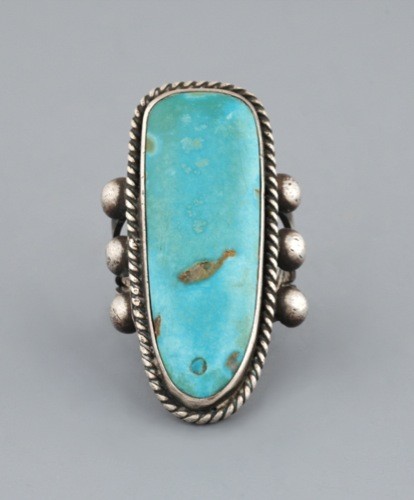 Old Navajo Ring With Large Turquoise 